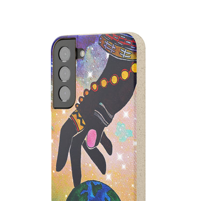 Artistic Biodegradable Case, Cosmic Ethnic Hand Design, Eco-Friendly Phone Accessory,   iPhone and Android