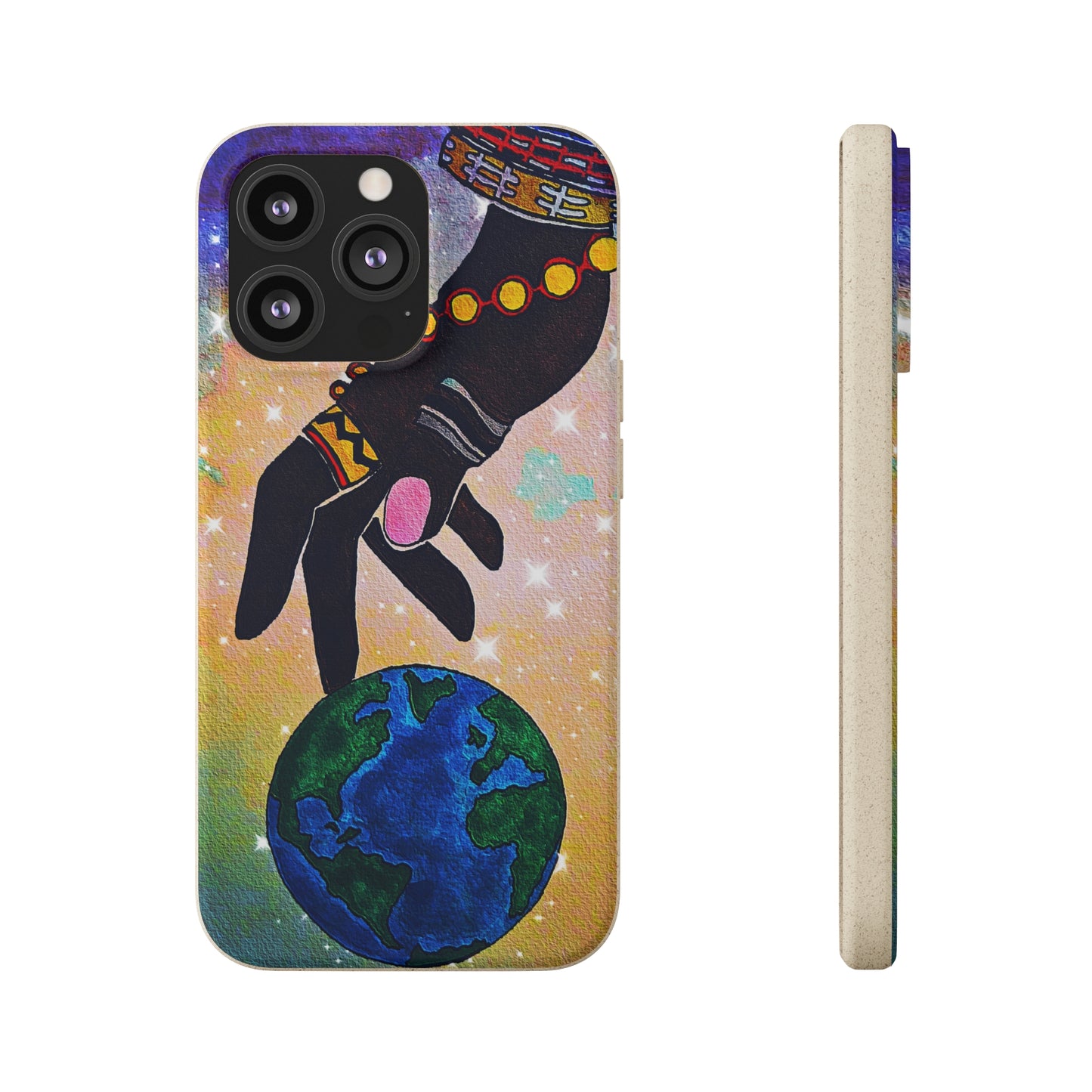 Artistic Biodegradable Case, Cosmic Ethnic Hand Design, Eco-Friendly Phone Accessory,   iPhone and Android