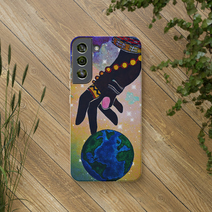 Artistic Biodegradable Case, Cosmic Ethnic Hand Design, Eco-Friendly Phone Accessory,   iPhone and Android