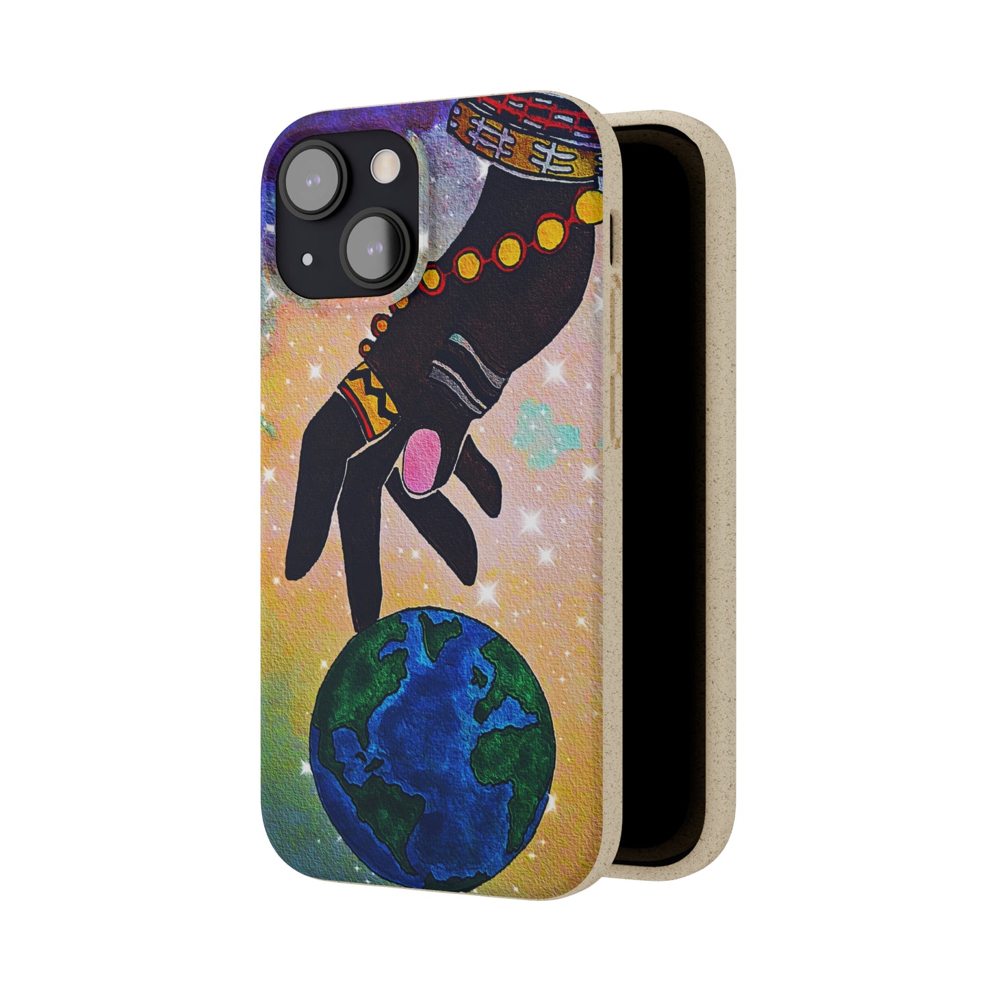 Artistic Biodegradable Case, Cosmic Ethnic Hand Design, Eco-Friendly Phone Accessory,   iPhone and Android