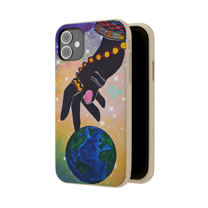 Artistic Biodegradable Case, Cosmic Ethnic Hand Design, Eco-Friendly Phone Accessory,   iPhone and Android