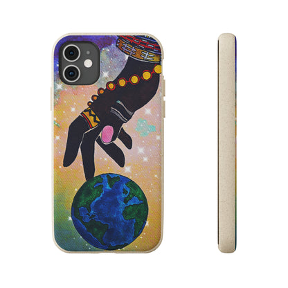 Artistic Biodegradable Case, Cosmic Ethnic Hand Design, Eco-Friendly Phone Accessory,   iPhone and Android