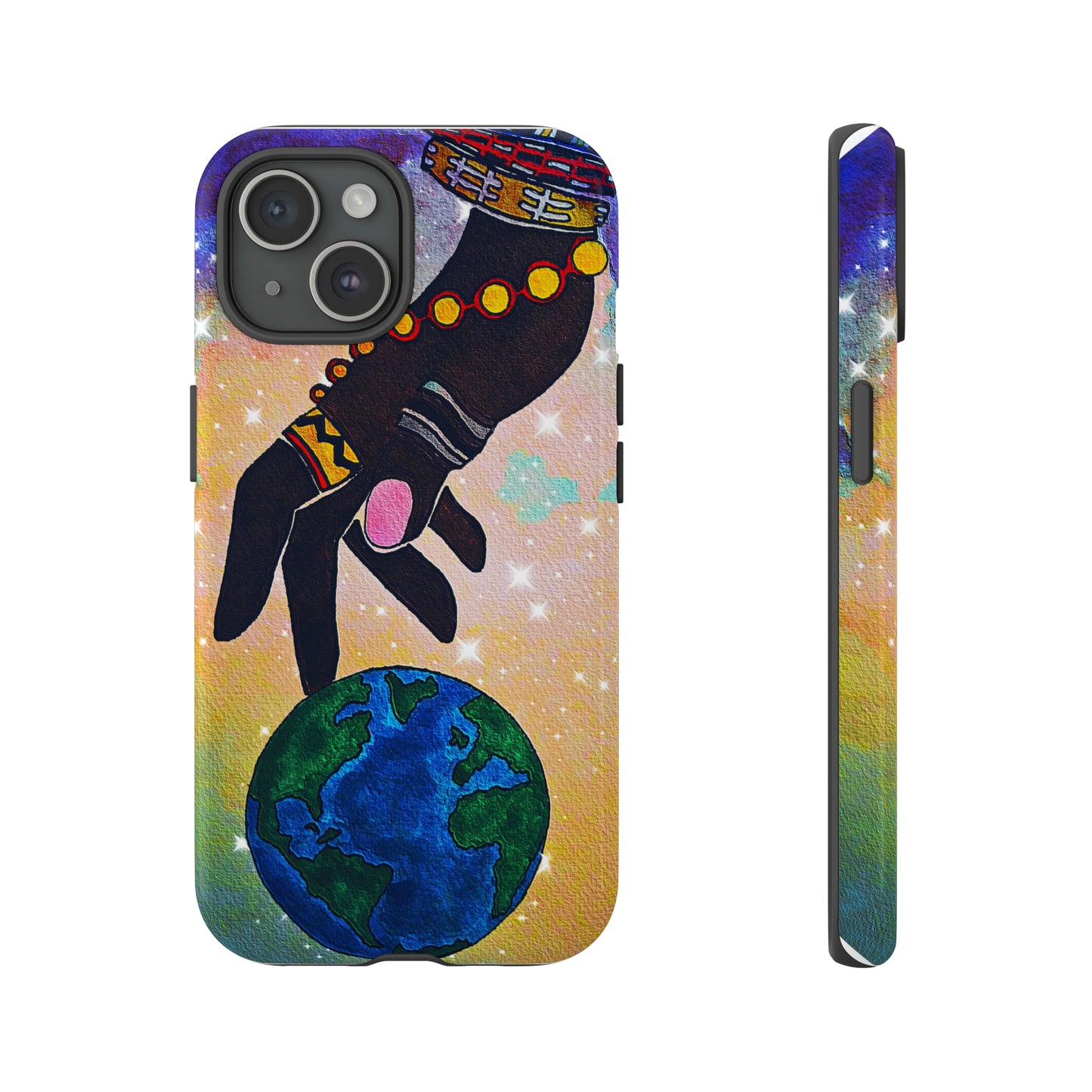 Tough Hand-Designed Ethnic Phone Case - Cosmic Art Dual-Protection for iPhone/Galaxy/Pixel, Glossy or Matte Finish