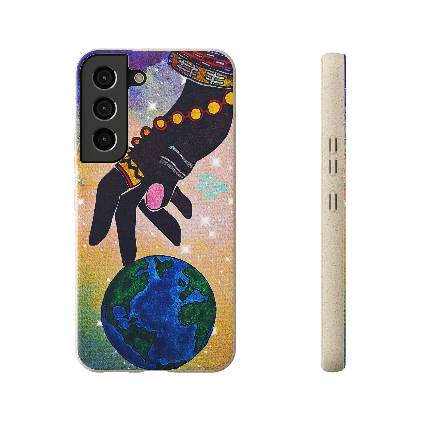 Artistic Biodegradable Case, Cosmic Ethnic Hand Design, Eco-Friendly Phone Accessory,   iPhone and Android