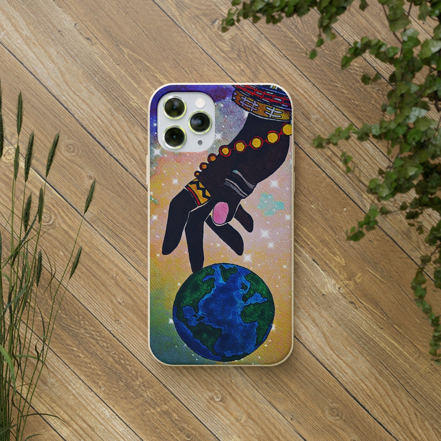 Artistic Biodegradable Case, Cosmic Ethnic Hand Design, Eco-Friendly Phone Accessory,   iPhone and Android