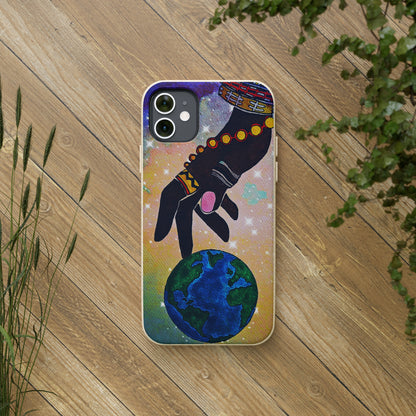 Artistic Biodegradable Case, Cosmic Ethnic Hand Design, Eco-Friendly Phone Accessory,   iPhone and Android