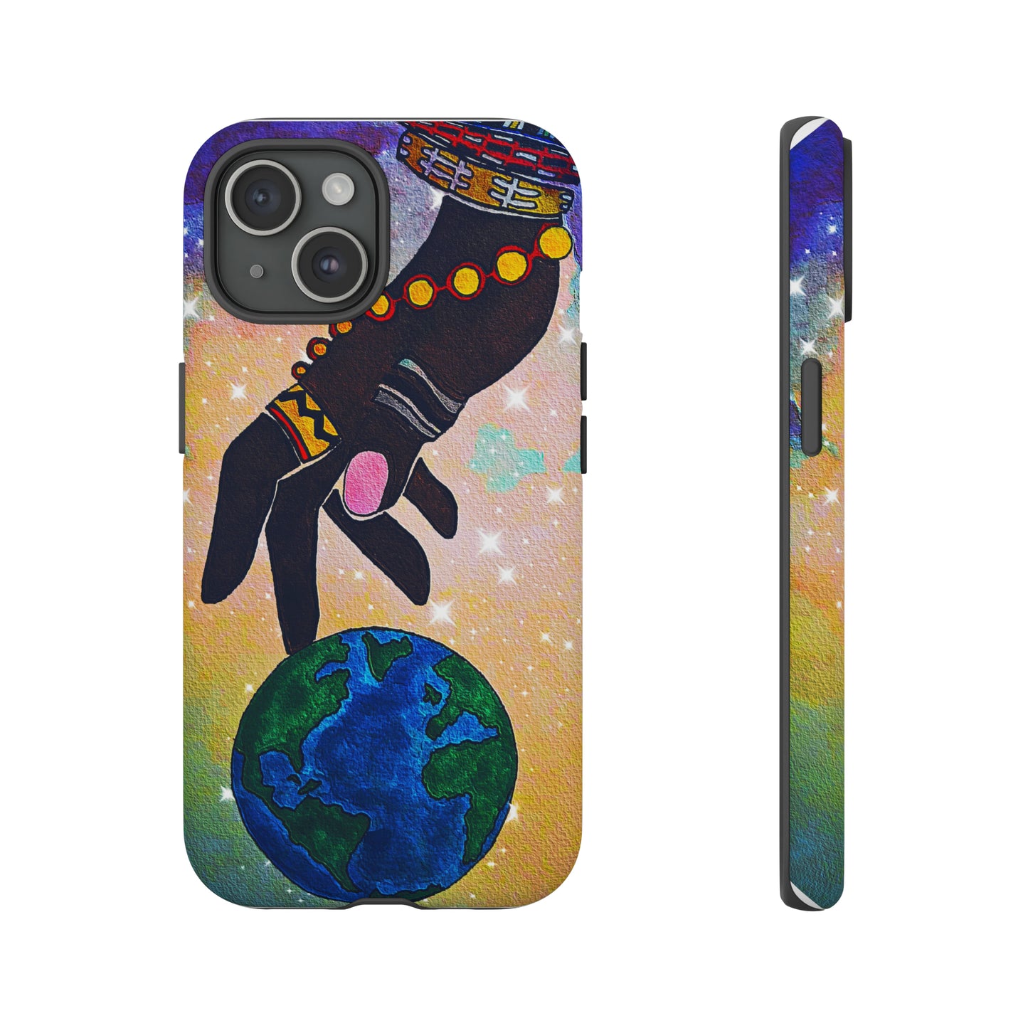 Tough Hand-Designed Ethnic Phone Case - Cosmic Art Dual-Protection for iPhone/Galaxy/Pixel, Glossy or Matte Finish