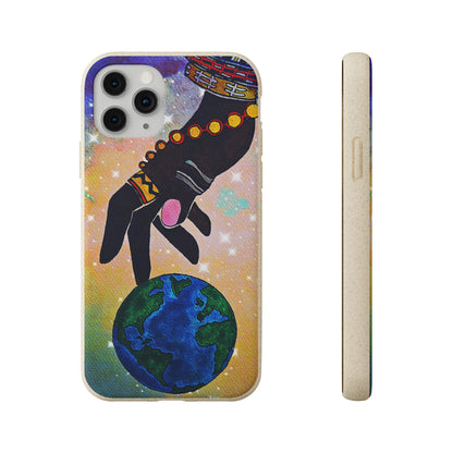 Artistic Biodegradable Case, Cosmic Ethnic Hand Design, Eco-Friendly Phone Accessory,   iPhone and Android