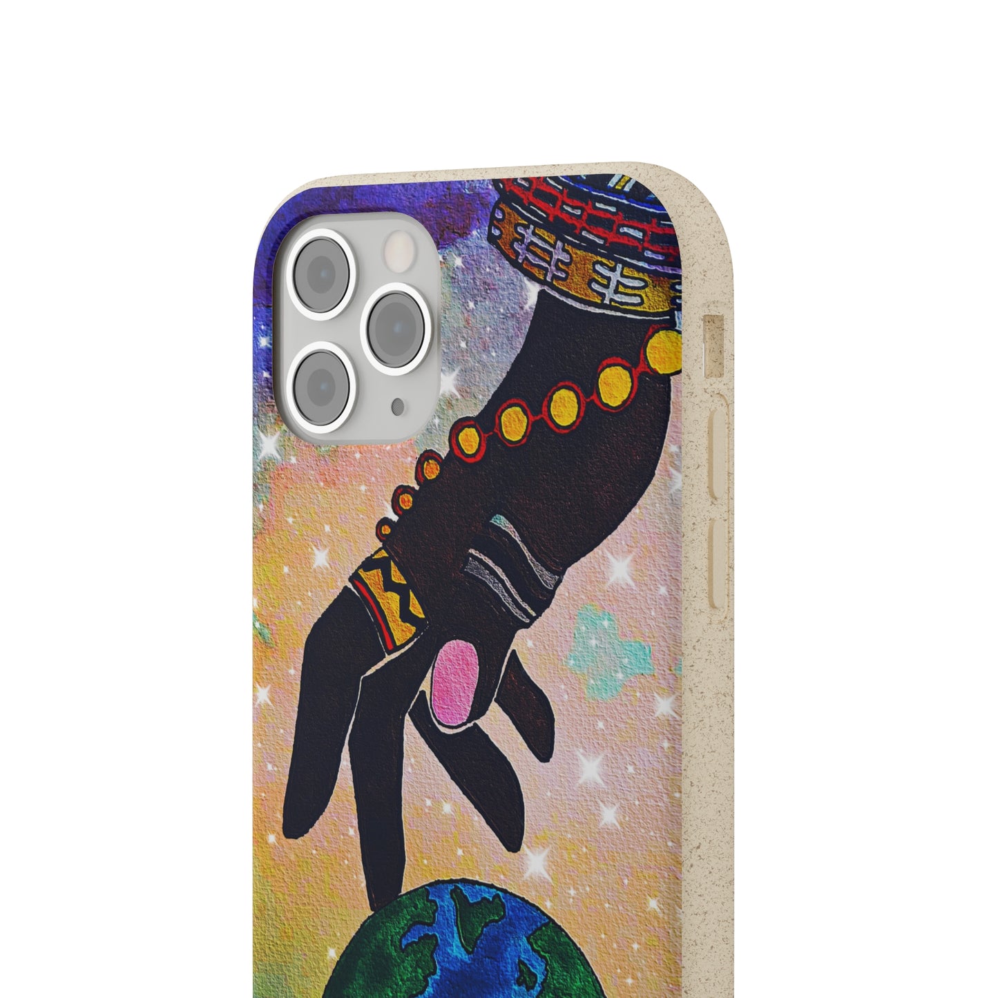 Artistic Biodegradable Case, Cosmic Ethnic Hand Design, Eco-Friendly Phone Accessory,   iPhone and Android