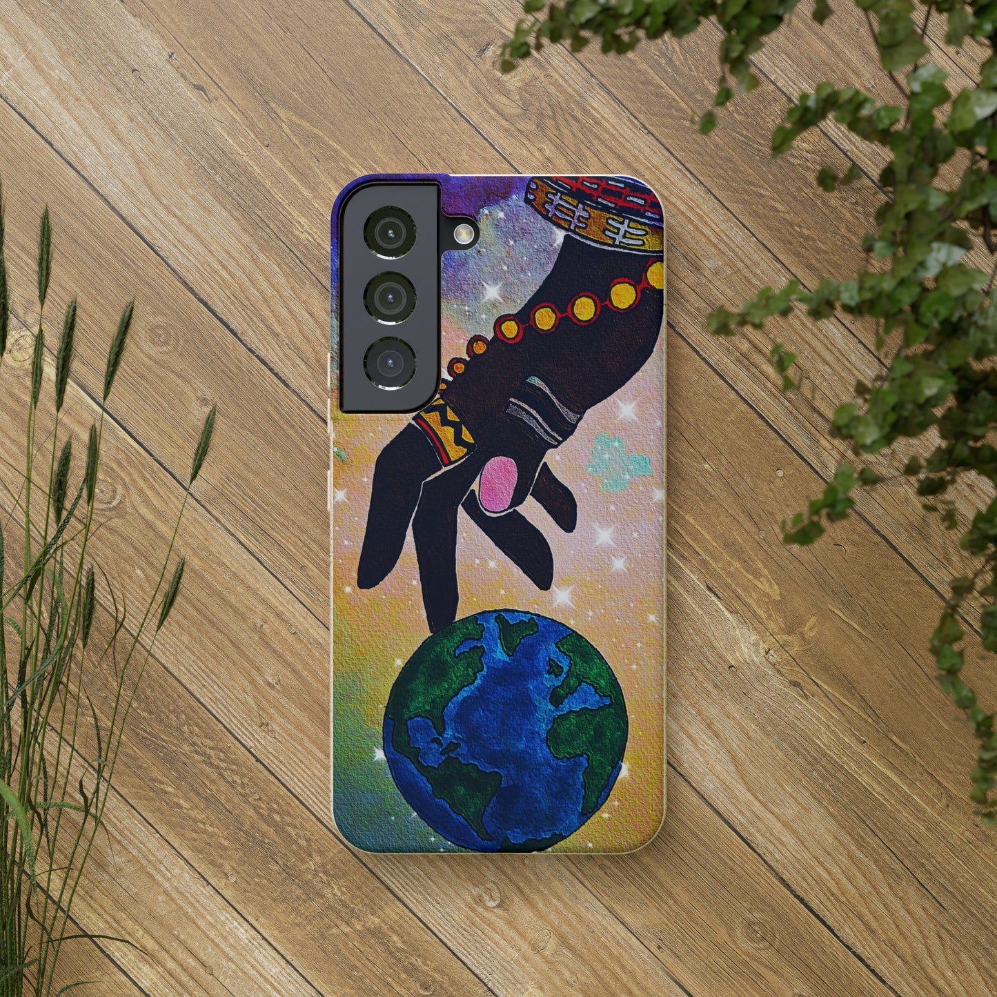 Artistic Biodegradable Case, Cosmic Ethnic Hand Design, Eco-Friendly Phone Accessory,   iPhone and Android