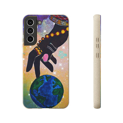 Artistic Biodegradable Case, Cosmic Ethnic Hand Design, Eco-Friendly Phone Accessory,   iPhone and Android