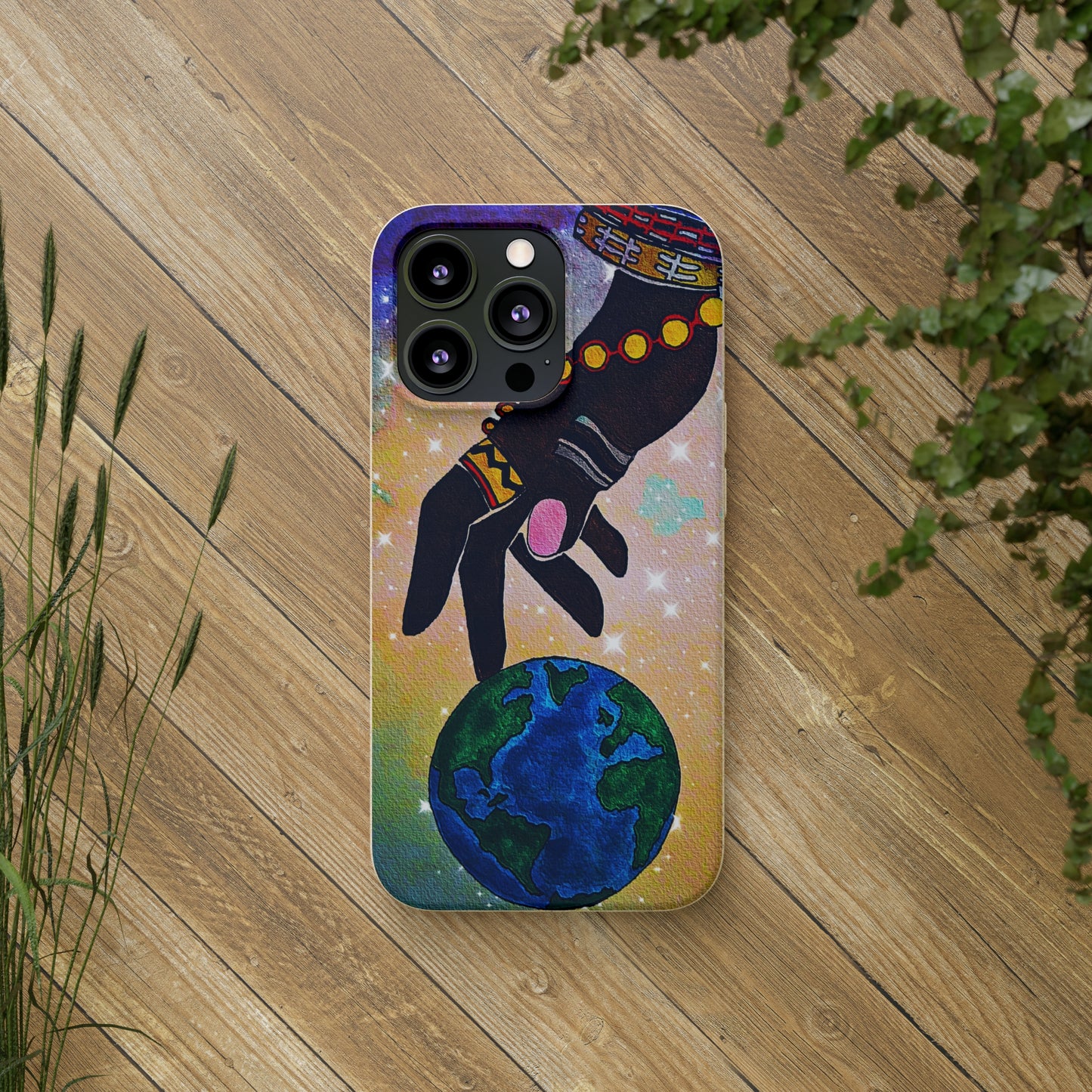 Artistic Biodegradable Case, Cosmic Ethnic Hand Design, Eco-Friendly Phone Accessory,   iPhone and Android