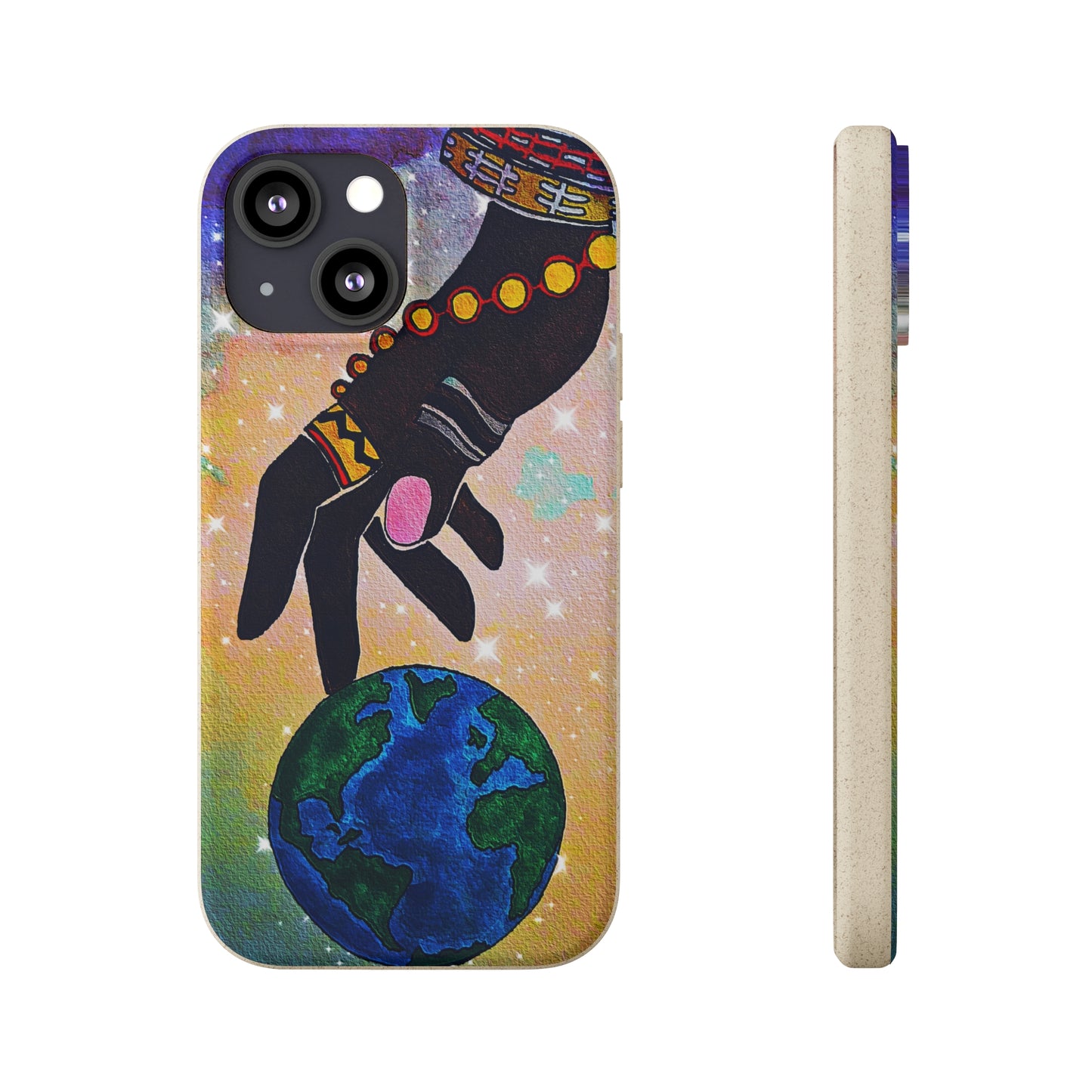 Artistic Biodegradable Case, Cosmic Ethnic Hand Design, Eco-Friendly Phone Accessory,   iPhone and Android