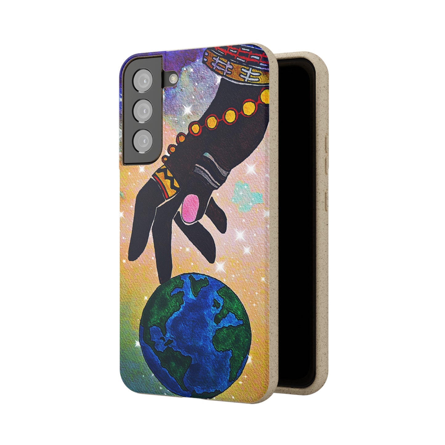 Artistic Biodegradable Case, Cosmic Ethnic Hand Design, Eco-Friendly Phone Accessory,   iPhone and Android