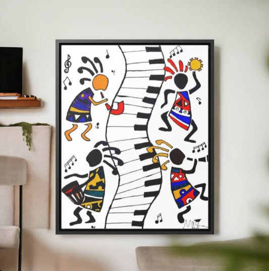 Tribal Music Wall Art, Original Hand Drawn Piece, Cultural Home Decor, Vertical Frame