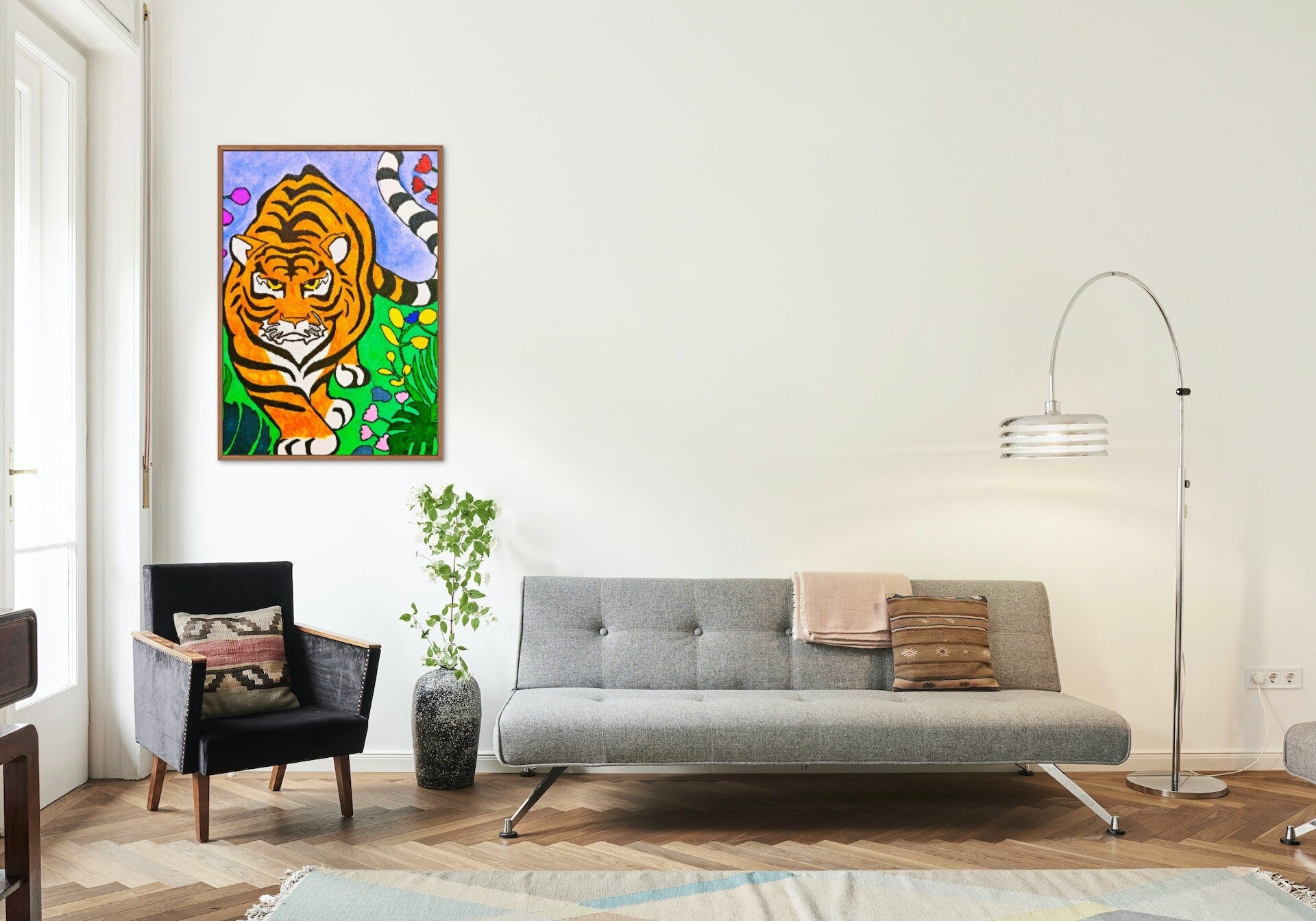 Handmade Tiger Watercolor, Striking Canvas Wall Art Piece, Exotic Wildlife Decor