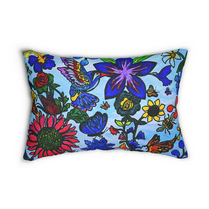 Artisanal Lumbar Pillow with Spring Florals - Elegant Spun Polyester Cushion for Sofa Accent