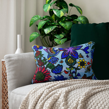 Artisanal Lumbar Pillow with Spring Florals - Elegant Spun Polyester Cushion for Sofa Accent