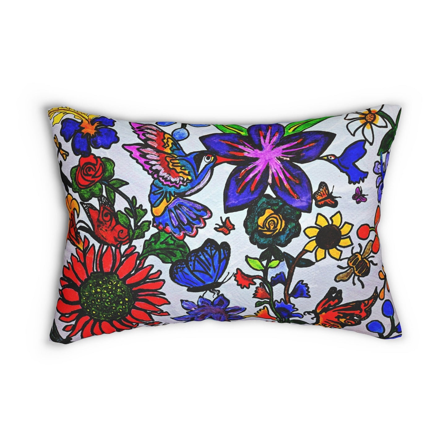 Spring Floral Lumbar Pillow - Handcrafted Artwork on Spun Polyester