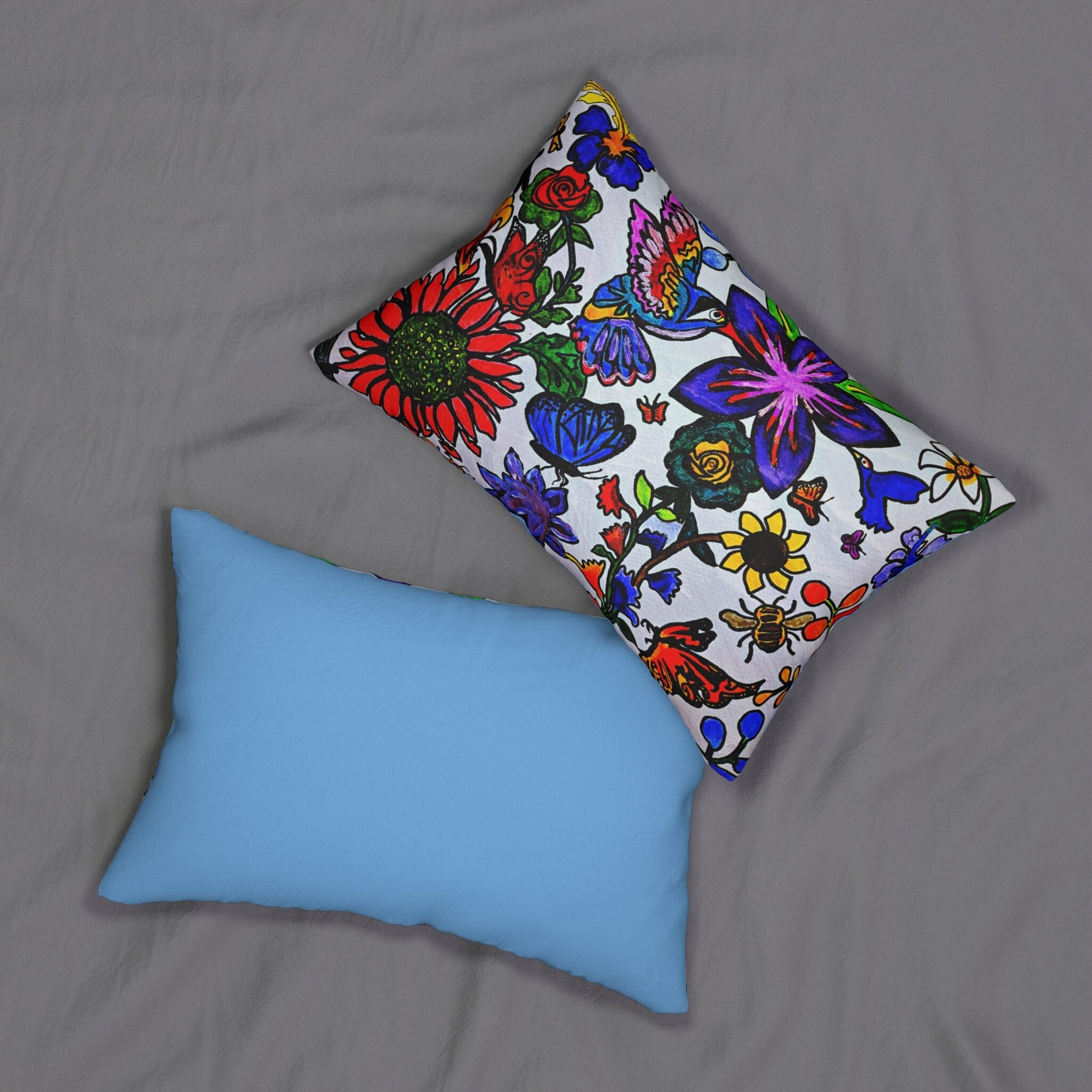 Spring Floral Lumbar Pillow - Handcrafted Artwork on Spun Polyester