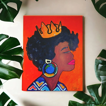 Hand-Painted Artisan Black Woman Portrait, Cultural Home Accent, Statement Piece