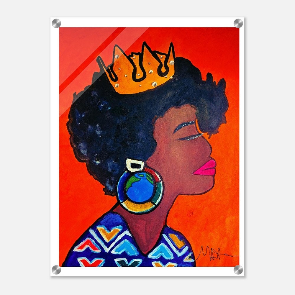 Original Artisan Black Woman Portrait, Elegant Afrocentric Painting, Office Decor