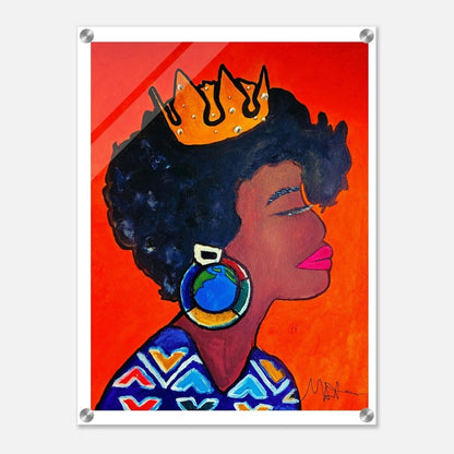 Original Artisan Black Woman Portrait, Elegant Afrocentric Painting, Office Decor