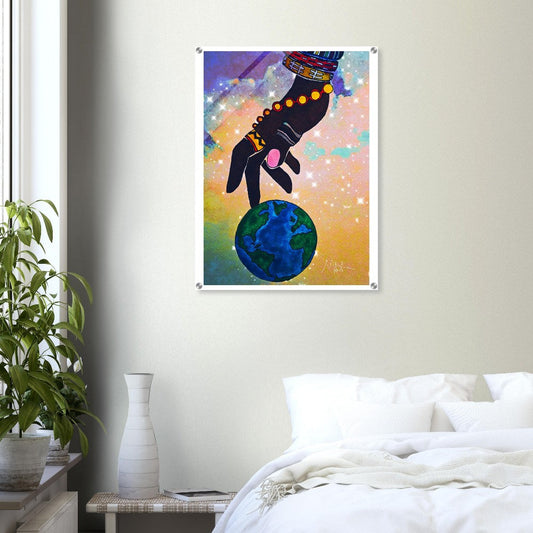 Starry Ethnic Art Acrylic Print, Handcrafted Galactic Design, Vibrant Wall Decor