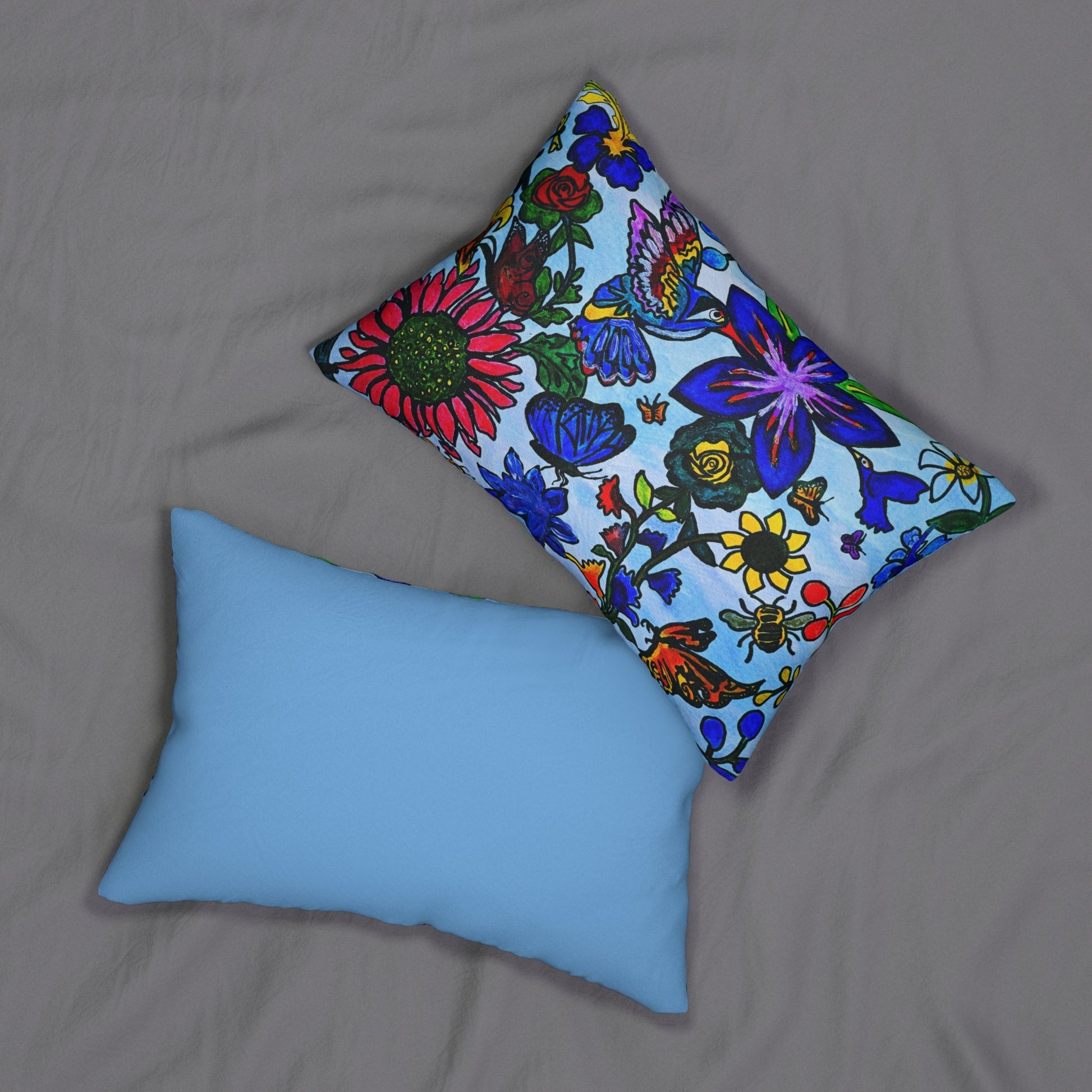 Artisanal Lumbar Pillow with Spring Florals - Elegant Spun Polyester Cushion for Sofa Accent