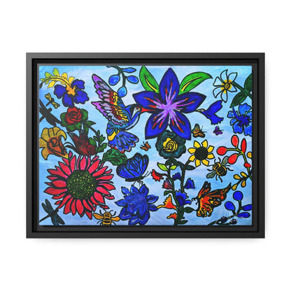 Spring Inspired Handcrafted Wall Art - Blossoming Flowers on Matte Canvas, Black Frame