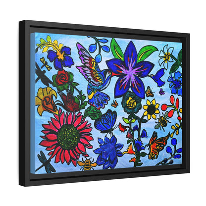 Spring Inspired Handcrafted Wall Art - Blossoming Flowers on Matte Canvas, Black Frame