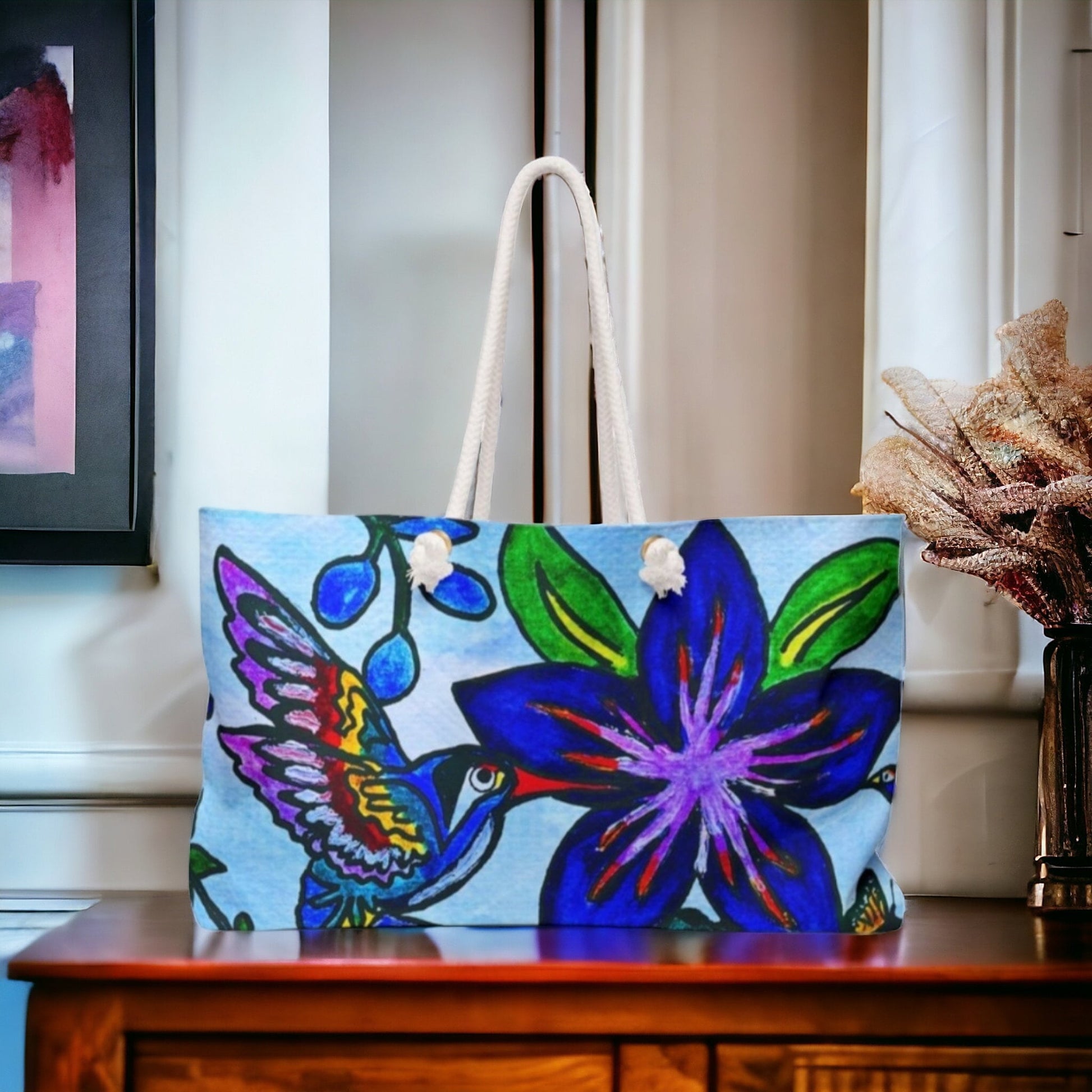 Elegant Artisan Floral Art Weekender Bag - Spring Bloom Travel Duffel, Artistic Overnight Bag