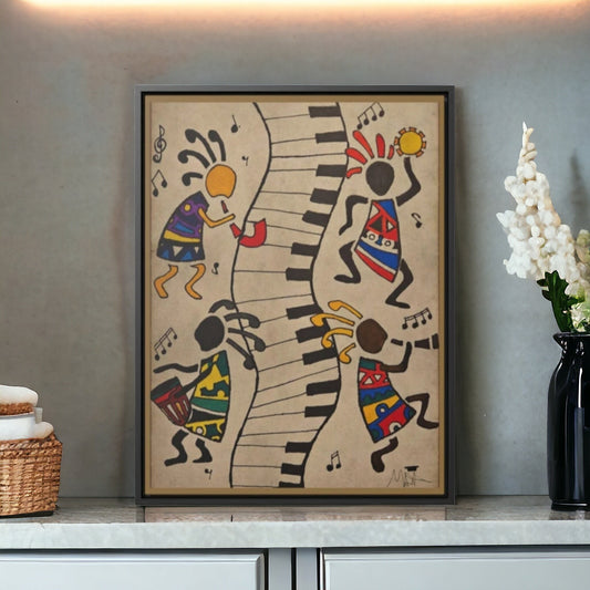 Handcrafted Tribal Music Artwork, Original Pen and Ink Drawing, Statement Wall Piece for Music Rooms