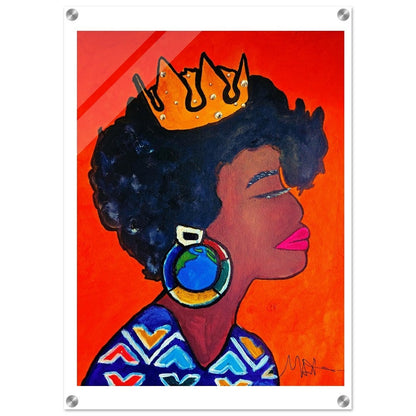 Original Artisan Black Woman Portrait, Elegant Afrocentric Painting, Office Decor