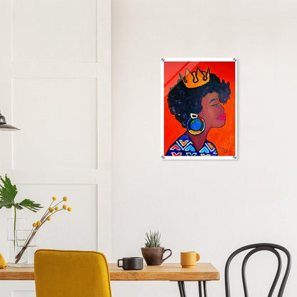 Original Artisan Black Woman Portrait, Elegant Afrocentric Painting, Office Decor