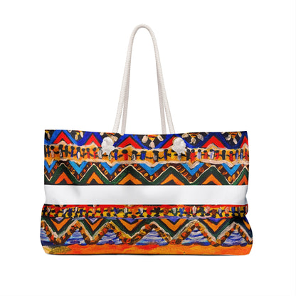 Artisan Aztec Textile Weekender Bag - Oversized, Durable Tote with Rope Handles