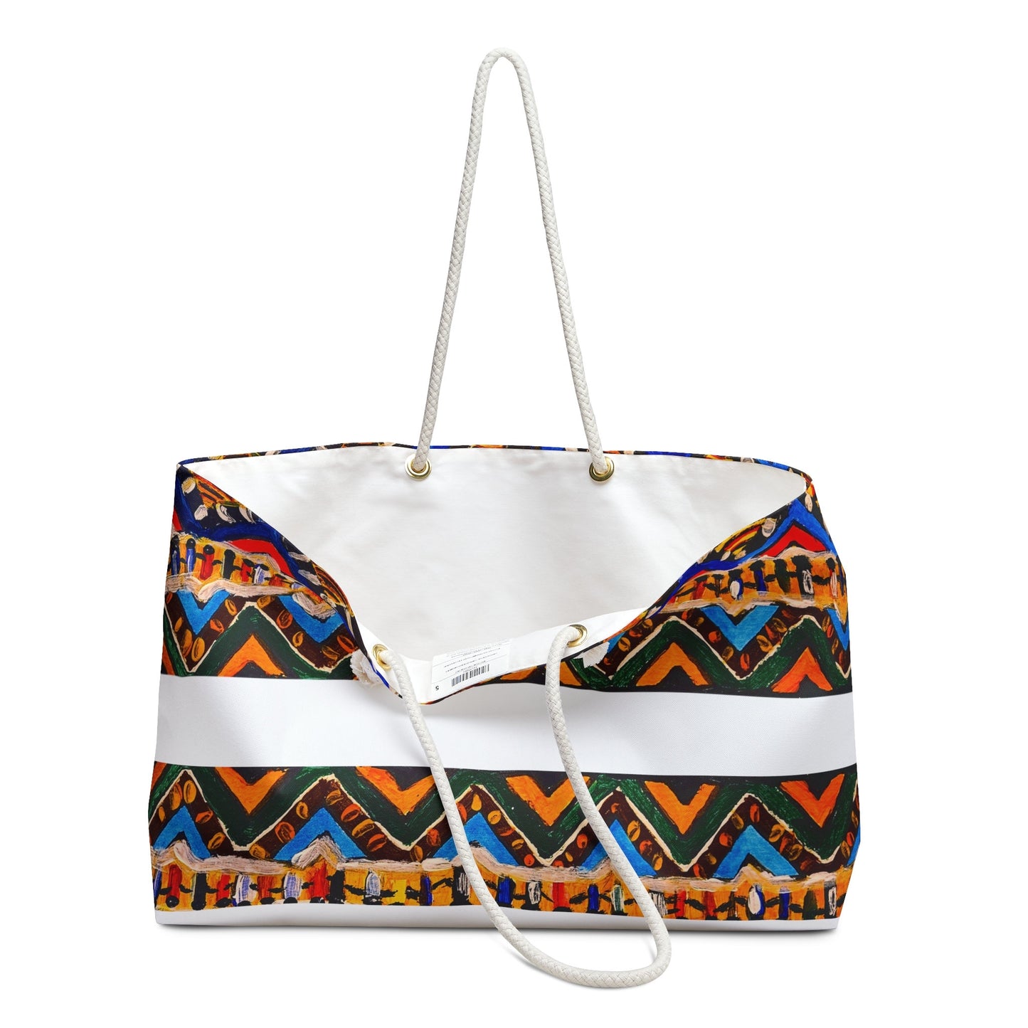 Artisan Aztec Textile Weekender Bag - Oversized, Durable Tote with Rope Handles