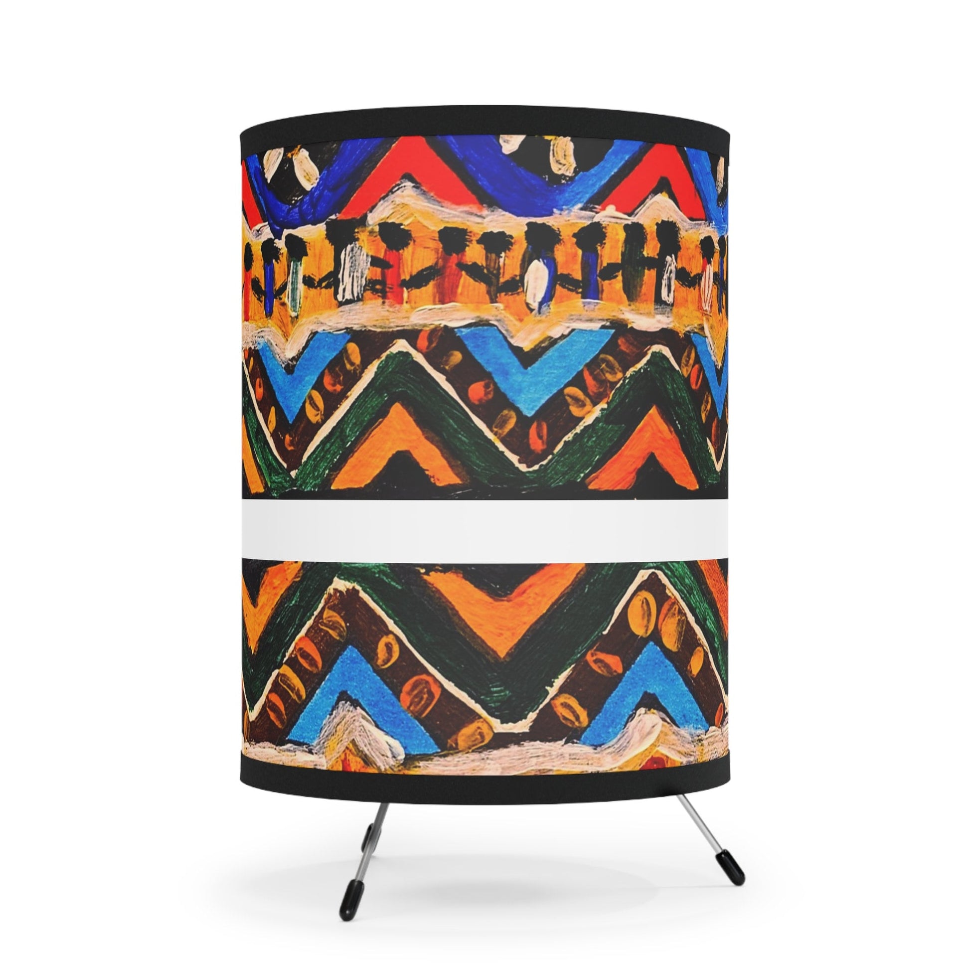 Boho Aztec Design Tripod Lamp, Handcrafted with High-Res Printed Shade