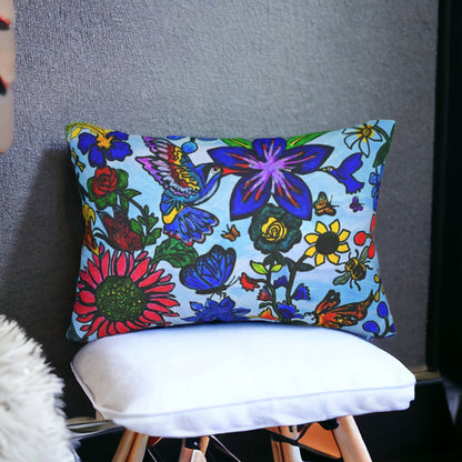 Artisanal Lumbar Pillow with Spring Florals - Elegant Spun Polyester Cushion for Sofa Accent