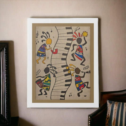 Eclectic Tribal Celebration Wall Art - Handcrafted Music-Inspired Canvas Painting