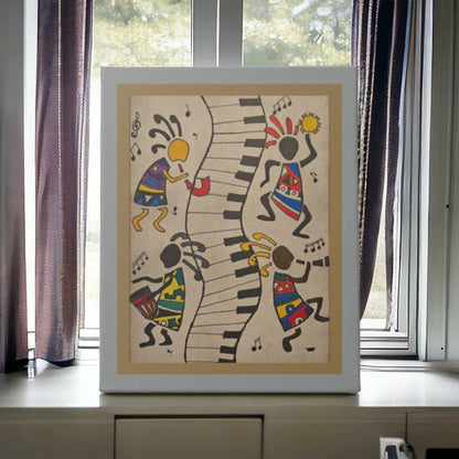 Eclectic Tribal Celebration Wall Art - Handcrafted Music-Inspired Canvas Painting