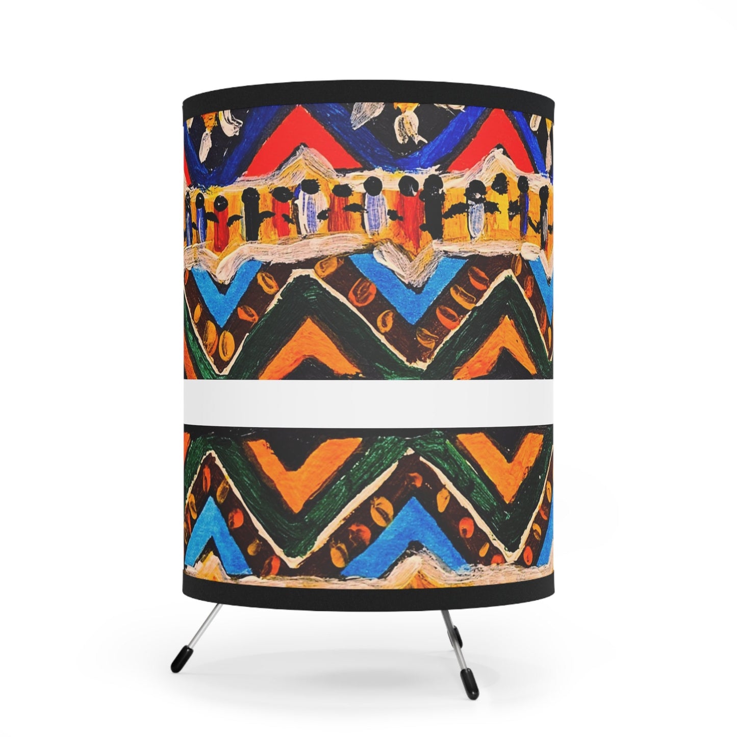 Boho Aztec Design Tripod Lamp, Handcrafted with High-Res Printed Shade