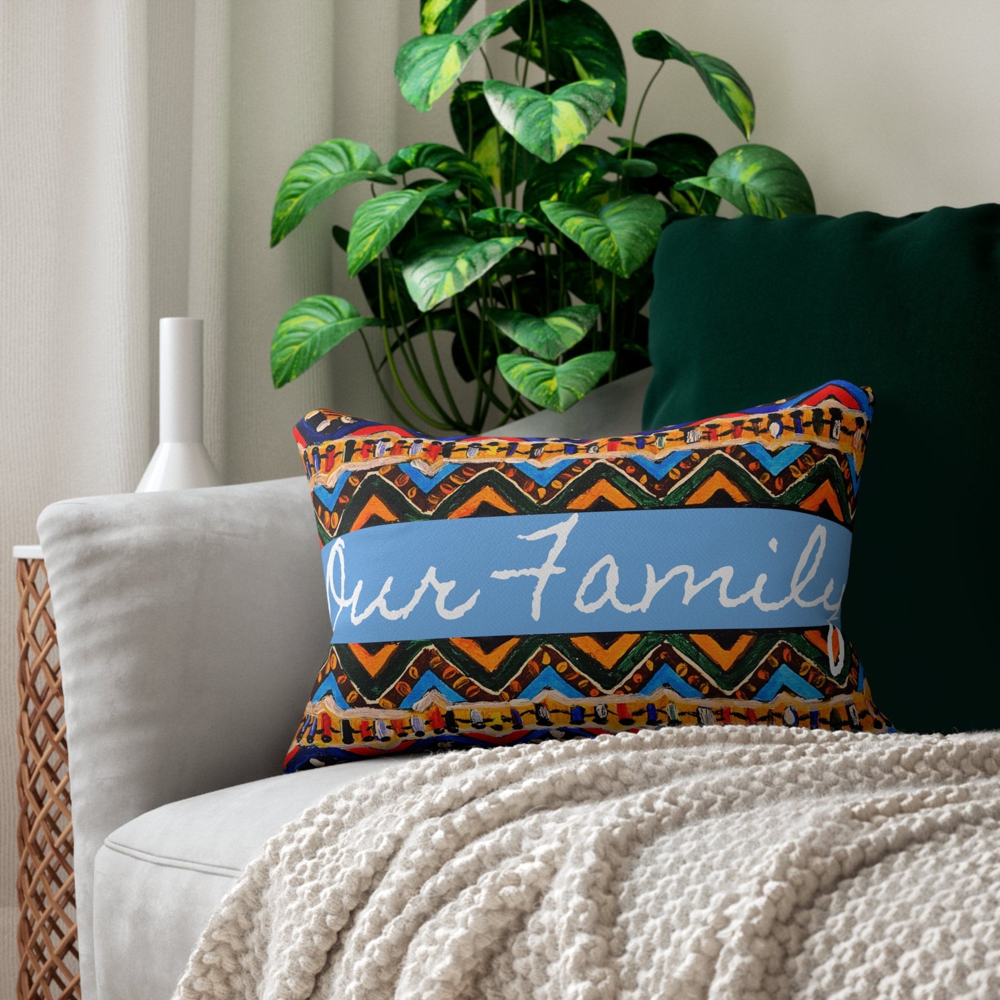 Tribal-Inspired Handcrafted Lumbar Pillow, Boho- Chic designed, Stylish Sofa Accessory