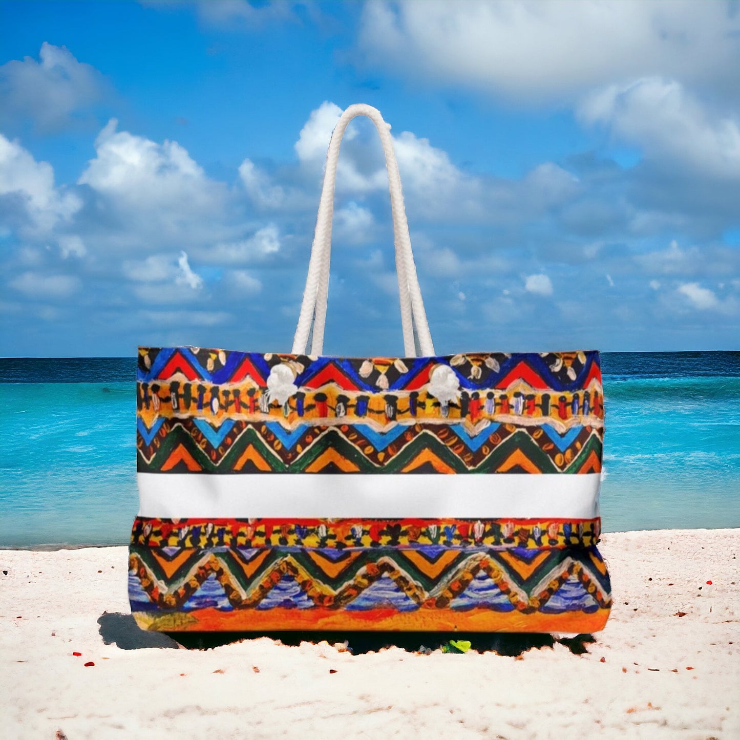 Artisan Aztec Textile Weekender Bag - Oversized, Durable Tote with Rope Handles