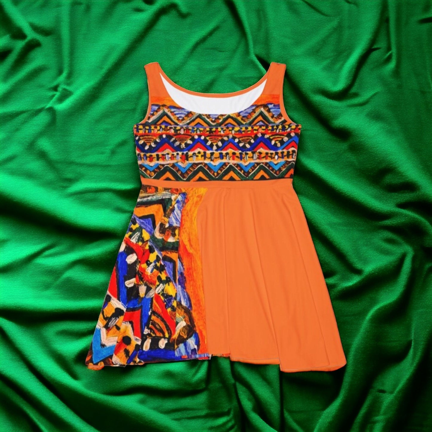 Vibrant Handcrafted Women's Skater Dress - Tribal Textile Design