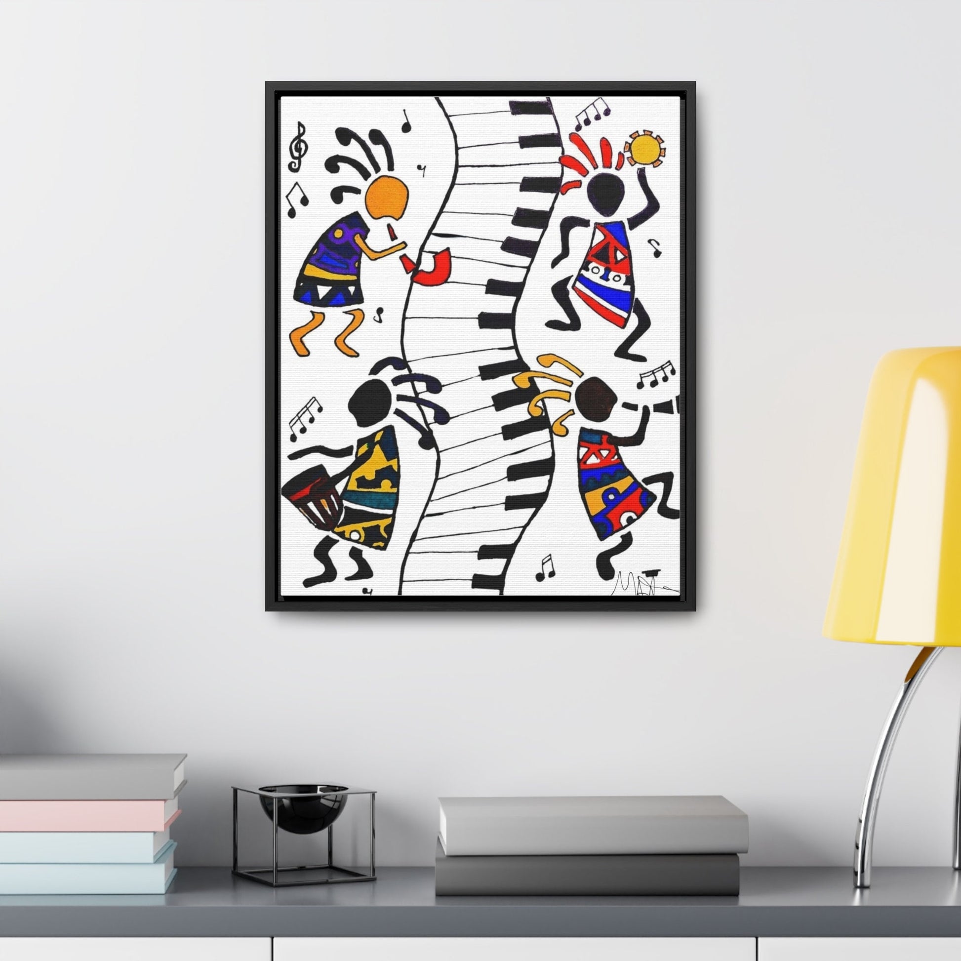 Tribal Music Wall Art, Original Hand Drawn Piece, Cultural Home Decor, Vertical Frame