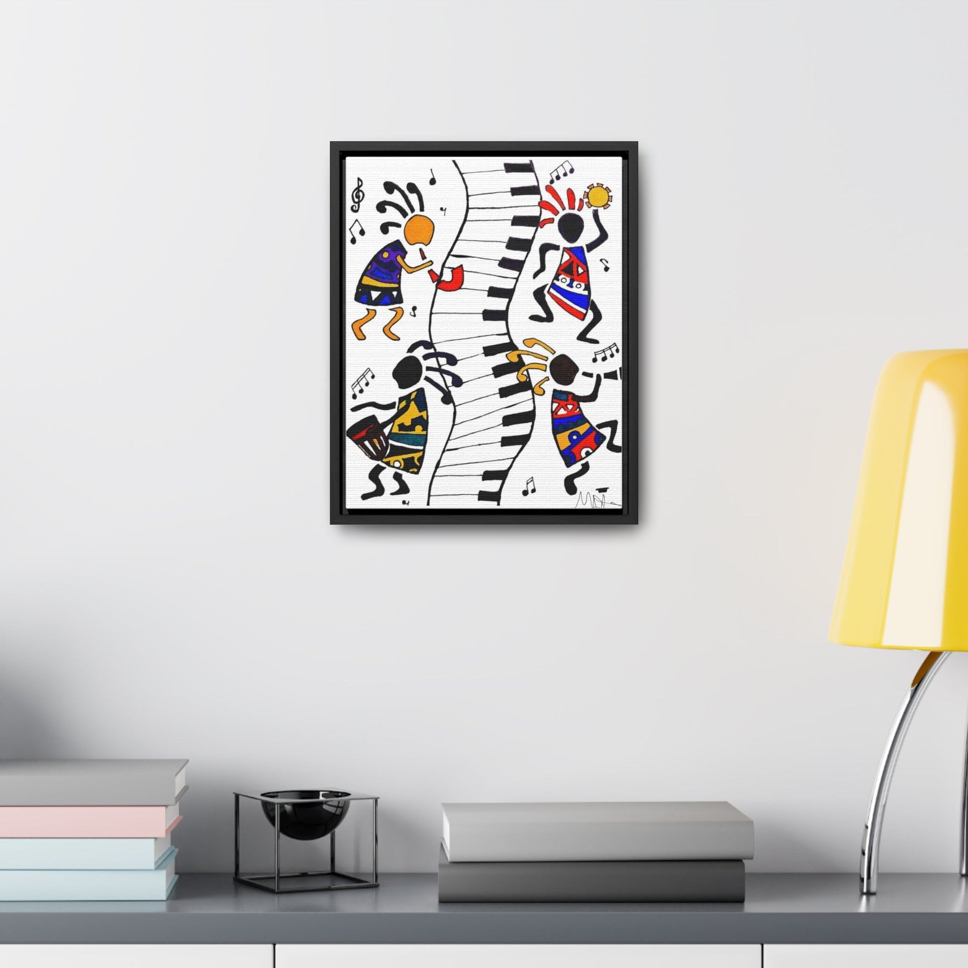 Tribal Music Wall Art, Original Hand Drawn Piece, Cultural Home Decor, Vertical Frame