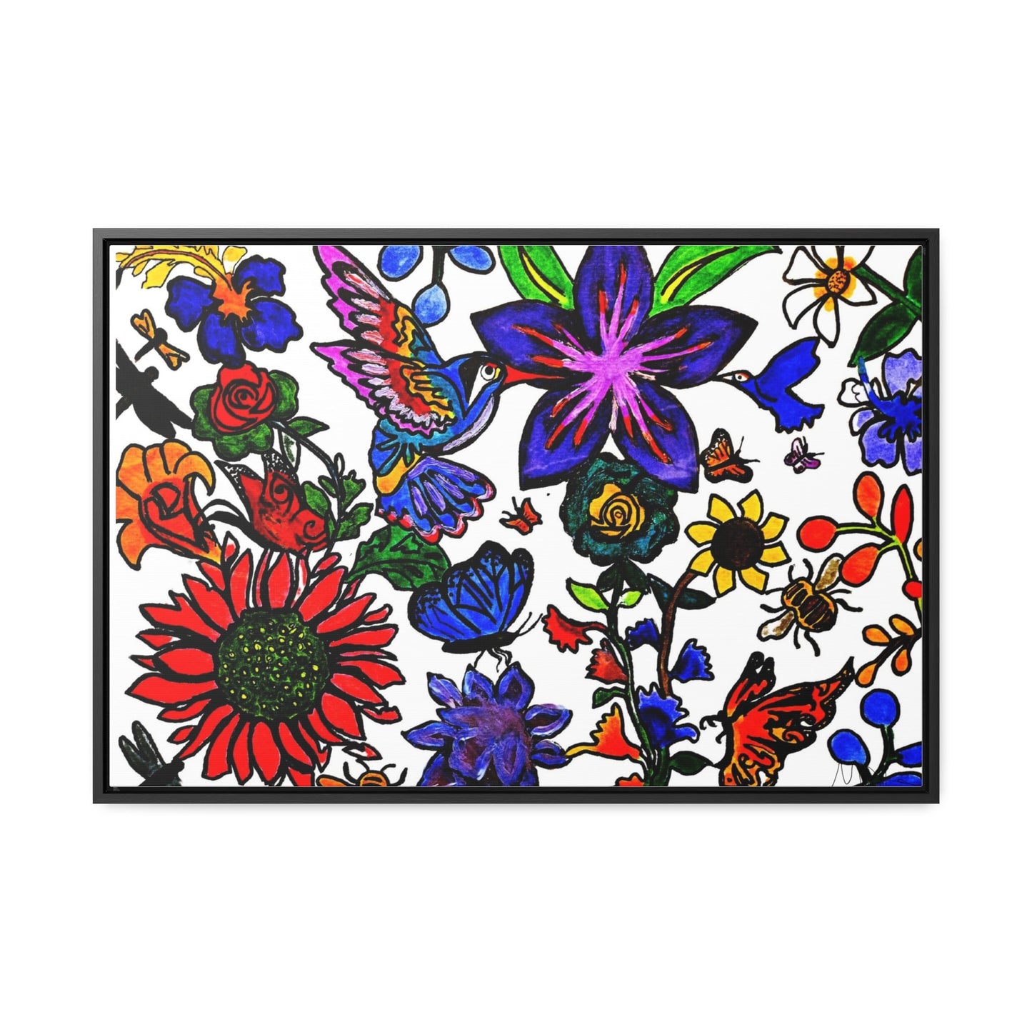 Nature Wall Art - Handcrafted Animal & Floral Canvas Wrap, Decorative Horizontal Frame