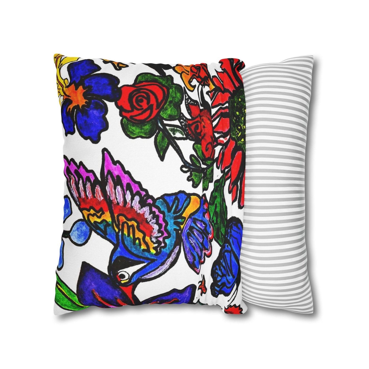 Artisan Floral Sketch Pillow Case, Soft Spun Polyester Square Pillow Cover, Stylish Sofa Accessory, Unique Mother's Day Gift