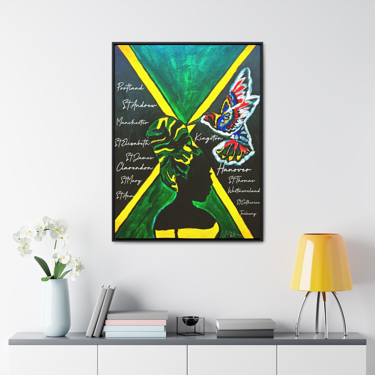 Hand-Painted Jamaican Flag Canvas Wrap - Original Vertical Frame for Living Room Art - Cultural Heritage Gift